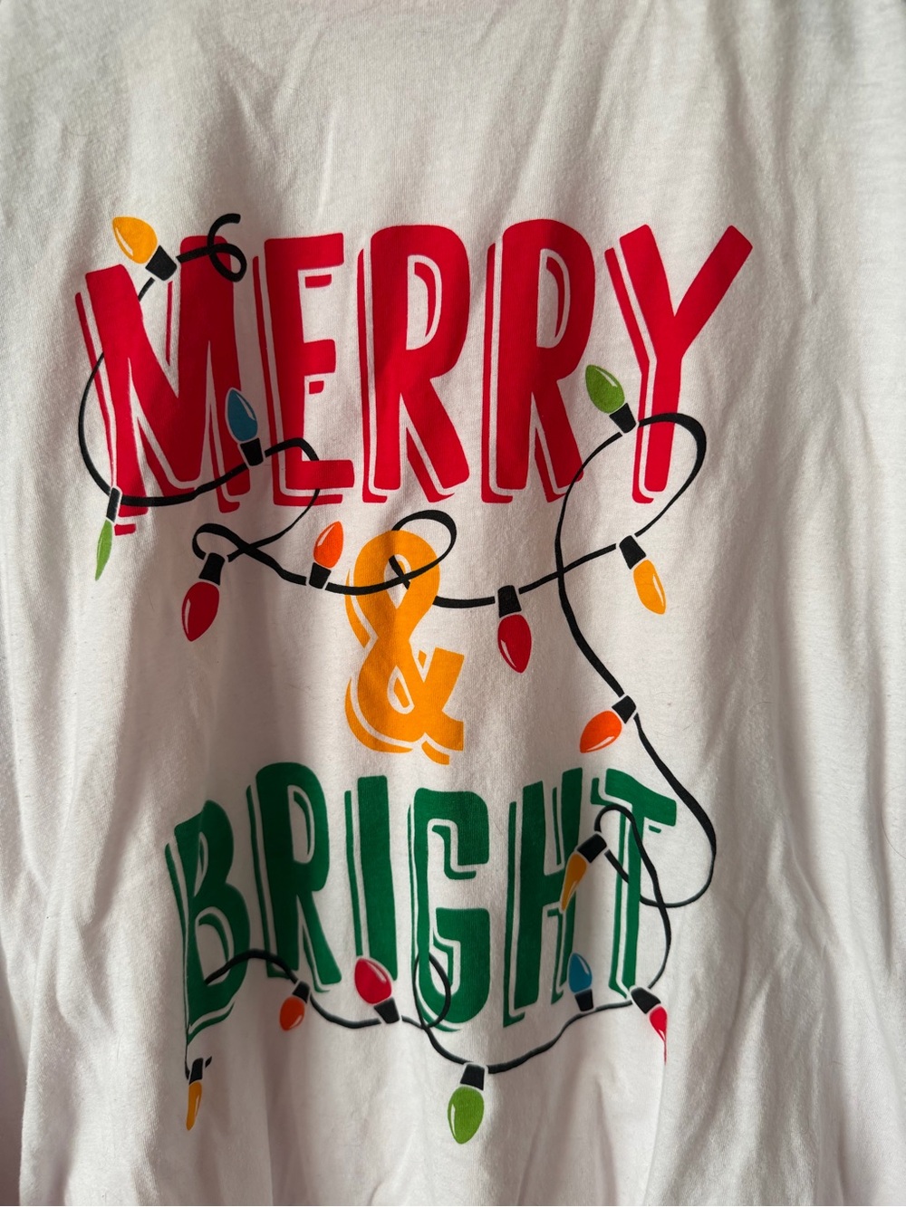Womens’ 'Merry & Bright' Raglan Long Sleeve Tee - White/Gray with Red Trim - Picture 2 of 4